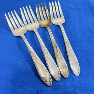 King Edward 1951 National Silver Co Dinner Forks Qty 4 @ 5-7/8” Silverplate Vtg